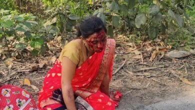 Photo of बीच सड़क में गड्ढे में गिरी बाइक, महिला व बच्चा गंभीर घायल